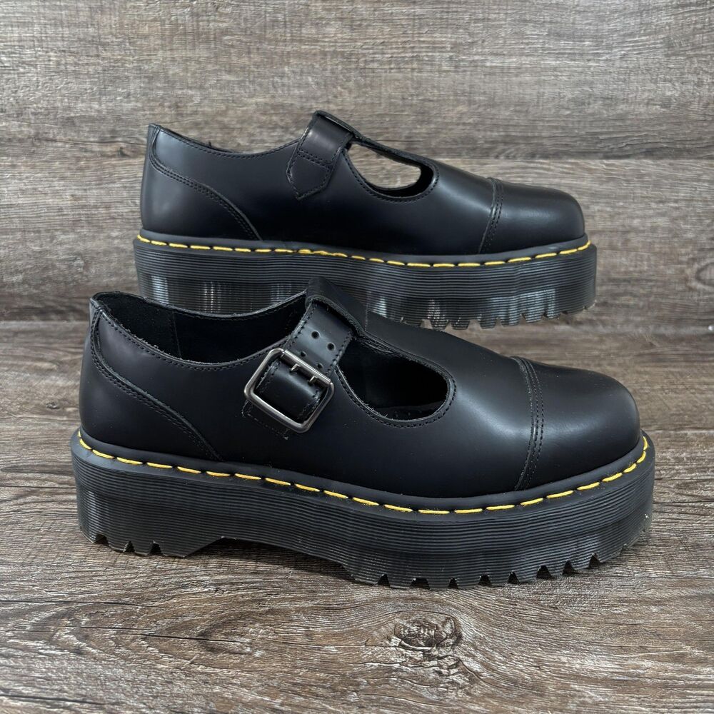 Dr. Martens Bethan Mary Jane Shoes Women's 10 Black Leather Platform Lug Buckle